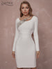 Adyce Women's White Bodycon Bandage Dress 2023 Winter Long Sleeve Sexy Sequins Celebrity Club Evening Runway Party Midi Dresses