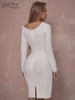 Adyce Women's White Bodycon Bandage Dress 2023 Winter Long Sleeve Sexy Sequins Celebrity Club Evening Runway Party Midi Dresses