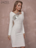 Adyce Women's White Bodycon Bandage Dress 2023 Winter Long Sleeve Sexy Sequins Celebrity Club Evening Runway Party Midi Dresses