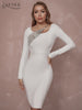 Adyce Women's White Bodycon Bandage Dress 2023 Winter Long Sleeve Sexy Sequins Celebrity Club Evening Runway Party Midi Dresses