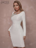 Adyce Women's White Bodycon Bandage Dress 2023 Winter Long Sleeve Sexy Sequins Celebrity Club Evening Runway Party Midi Dresses