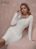 Adyce Women's White Bodycon Bandage Dress 2023 Winter Long Sleeve Sexy Sequins Celebrity Club Evening Runway Party Midi Dresses