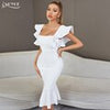 Adyce Women's White Ruffles Trumpet Bandage Dress Summer Sexy Butterfly Sleeve Celebrity Club Wedding Party Midi Dress Vestidos