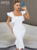 Adyce Women's White Ruffles Trumpet Bandage Dress Summer Sexy Butterfly Sleeve Celebrity Club Wedding Party Midi Dress Vestidos
