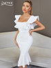 Adyce Women's White Ruffles Trumpet Bandage Dress Summer Sexy Butterfly Sleeve Celebrity Club Wedding Party Midi Dress Vestidos