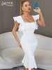 Adyce Women's White Ruffles Trumpet Bandage Dress Summer Sexy Butterfly Sleeve Celebrity Club Wedding Party Midi Dress Vestidos
