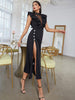 Adyce Wonen Elegant Black Ruffles Maxi Dress Summer Sexy Butterfly Sleeve Hollow Out Celebrity Evening Club Party Dress Outfits