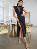 Adyce Wonen Elegant Black Ruffles Maxi Dress Summer Sexy Butterfly Sleeve Hollow Out Celebrity Evening Club Party Dress Outfits