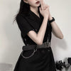 Aelegantmis Casual High Street Sashes Black Blazer Dress Women Spring Double Breasted Blazer with Belt Female Chic Vintage Tops