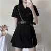 Aelegantmis Casual High Street Sashes Black Blazer Dress Women Spring Double Breasted Blazer with Belt Female Chic Vintage Tops