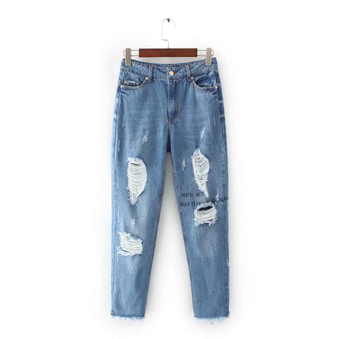 Casual Hole Ripped Jeans Women Cool Blue Denim Pants 2022 Female Vintage Washed High Waist Jeans Ankle Length Pants