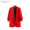 Elegant Office Lady Blazer Coat Women Solid Fold Three Quarter Sleeve Outerwear Notched Pocket Jacket Ladies Blazers