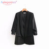 Elegant Office Lady Blazer Coat Women Solid Fold Three Quarter Sleeve Outerwear Notched Pocket Jacket Ladies Blazers