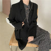 Aelegantmis Office Lady Loose Blazer Women Oversized Korean Style Double Breasted Suit Jacket Solid Chic Causal Outwear