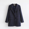 Fashion Stripe Blazers Women Spring Classic Navy Blue Casual Notched Collar Blazer Office Lady Suit Female Outwear