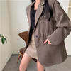 Aelegantmis Korea Casual Single Breasted Blazer Coat Women Office Lady Drawstring Blazer Jacket Female Khaki Business Outwear OL