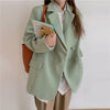 Aelegantmis Korean Casual Loose Chic Office Lady Blazer Coat Women Vintage Elegant Green Suit Blazer Jacket Female Retro Outwear