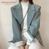 Aelegantmis Korean Corduroy Lapel Loose Blazer Jacket Women Oversized Solid Office Lady Coats Autumn Female Outwear 2022