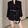 Aelegantmis Korean Office Lady Casual Blazer Jackets Women with Chain 2022 Elegant Jackets Chic Pocket Oversize Tops