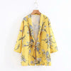 New Women Office Casual Blazer Vintage Floral Print Notched Sashes Long Sleeve Outwear Coat Lace-up Ladies Blazers