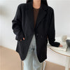 Aelegantmis Office Lady Drawstring Elastic Waist Vintage Black Blazer Women Casual Loose Female OL Brown Blazer Coat Simple Chic