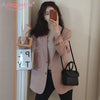 Aelegantmis Pink Women Casual Blazer Jacket Autumn Office Lady Long Sleeve Work Suit Coat Basic Pocket Coats Ladies Outerwear