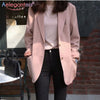Aelegantmis Pink Women Casual Blazer Jacket Autumn Office Lady Long Sleeve Work Suit Coat Basic Pocket Coats Ladies Outerwear