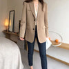 Aelegantmis Spring Blazer Jacket Women Casual Pockets Long Sleeve Work Suit Coat Office Lady Solid Slim Blazers 2022