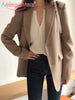 Aelegantmis Spring Blazer Jacket Women Casual Pockets Long Sleeve Work Suit Coat Office Lady Solid Slim Blazers 2023
