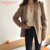Aelegantmis Spring Blazer Jacket Women Casual Pockets Long Sleeve Work Suit Coat Office Lady Solid Slim Blazers 2022