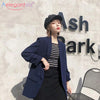 Aelegantmis Spring Three Quarter Sleeve Casual Blazer Women Loose Long Work Suit Coat Office Lady Classic Solid Blazers