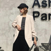 Aelegantmis Spring Three Quarter Sleeve Casual Blazer Women Loose Long Work Suit Coat Office Lady Classic Solid Blazers