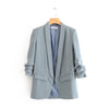 Aelegantmis Spring Three Quarter Sleeve Casual Blazer Women Loose Long Work Suit Coat Office Lady Classic Solid Blazers