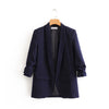 Aelegantmis Spring Three Quarter Sleeve Casual Blazer Women Loose Long Work Suit Coat Office Lady Classic Solid Blazers