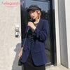 Aelegantmis Spring Three Quarter Sleeve Casual Blazer Women Loose Long Work Suit Coat Office Lady Classic Solid Blazers