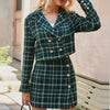 Aelegantmis Two Piece Set Plaid Blazer Women High Waist Split Slim Skirts Office Lady Elegant Suits 2 Piece Sets Womens Outfits