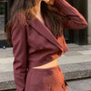 Aelegantmis Two Piece Set Vintage Blazers Sets Women Autumn Long Sleeve A Line Skirts Suits Female Double Brested Loose Clothing