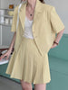 Aelegantmis Two Piece Sets Korean Loose Blazers Women Casual Short Sleeve Preppy Pleated Skirts Suits Female Solid Elegant Coats