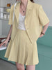 Aelegantmis Two Piece Sets Korean Loose Blazers Women Casual Short Sleeve Preppy Pleated Skirts Suits Female Solid Elegant Coats