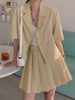 Aelegantmis Two Piece Sets Korean Loose Blazers Women Casual Short Sleeve Preppy Pleated Skirts Suits Female Solid Elegant Coats