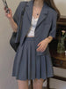 Aelegantmis Two Piece Sets Korean Loose Blazers Women Casual Short Sleeve Preppy Pleated Skirts Suits Female Solid Elegant Coats