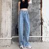 Aesthetic Jeans Women Crescent Pattern Straight Wide Leg Pants High Waist Loose Buckle Denim Trousers Y2k Grunge Clothes Female