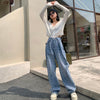 Aesthetic Jeans Women Crescent Pattern Straight Wide Leg Pants High Waist Loose Buckle Denim Trousers Y2k Grunge Clothes Female