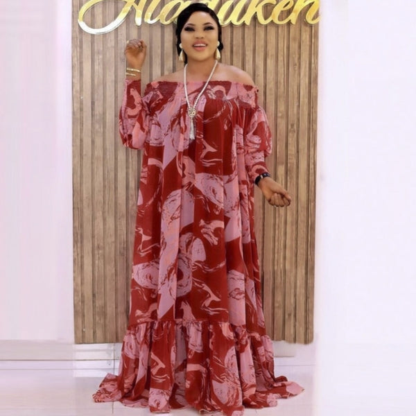 African Long Maxi Dress Women's Slash Neck Off The Shoulder Backless Daily Evening Party Dress African Pleated Dresses For Women