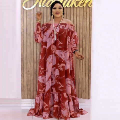 African Long Maxi Dress Women's Slash Neck Off The Shoulder Backless Daily Evening Party Dress African Pleated Dresses For Women