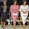 African Women Dresses Elegant 2PCS Beadeds Tops and Skirts Formal Party Outfits Ladies Autumn Clothes