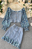 Age reduction suit spring 2022 female design sense floral puff sleeve stitching denim jacket short skirt
