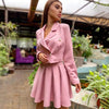 Ah yuan Women's British Style Suit Long Sleeve Double Breasted Short Blazer & Mini Pleated Skirt Two Piece Sets