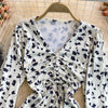 Aibeautyer  Casual Summer A Line V Neck Full Lady Dress Puff Sleeve Chiffon Pullover Floral Print Mid-Calf Women Dresses