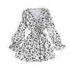 Aibeautyer  Casual Summer A Line V Neck Full Lady Dress Puff Sleeve Chiffon Pullover Floral Print Mid-Calf Women Dresses